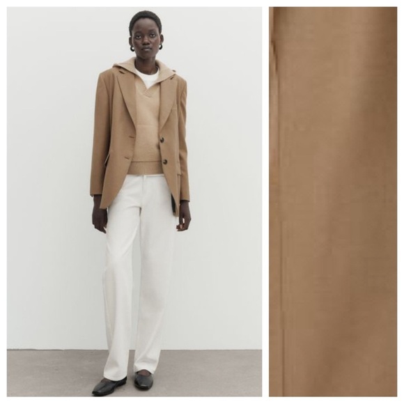 NWT. Massimo Dutti Camel Wool Oversize Flannel Suit Blazer. Size 2.